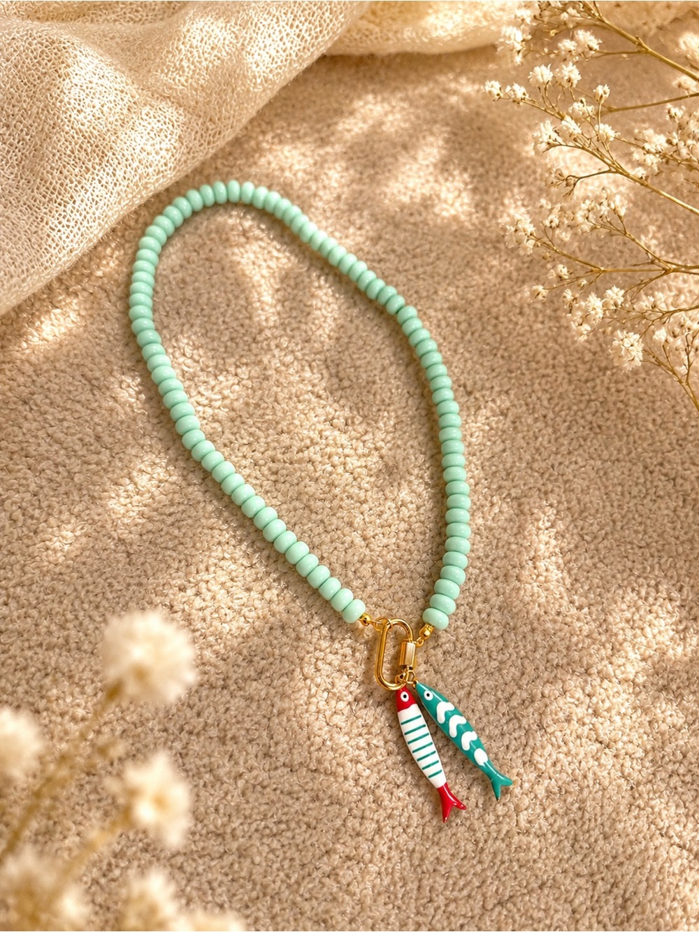 Coastal Fish Charm Beaded Necklace – Summer Beach Statement Jewelry - Picture 4 of 4
